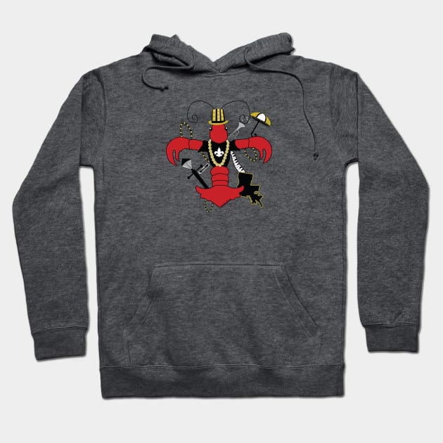 New Orleans Red Louisiana Crawfish Fleur de Lis Hoodie by Little Shop of Nola